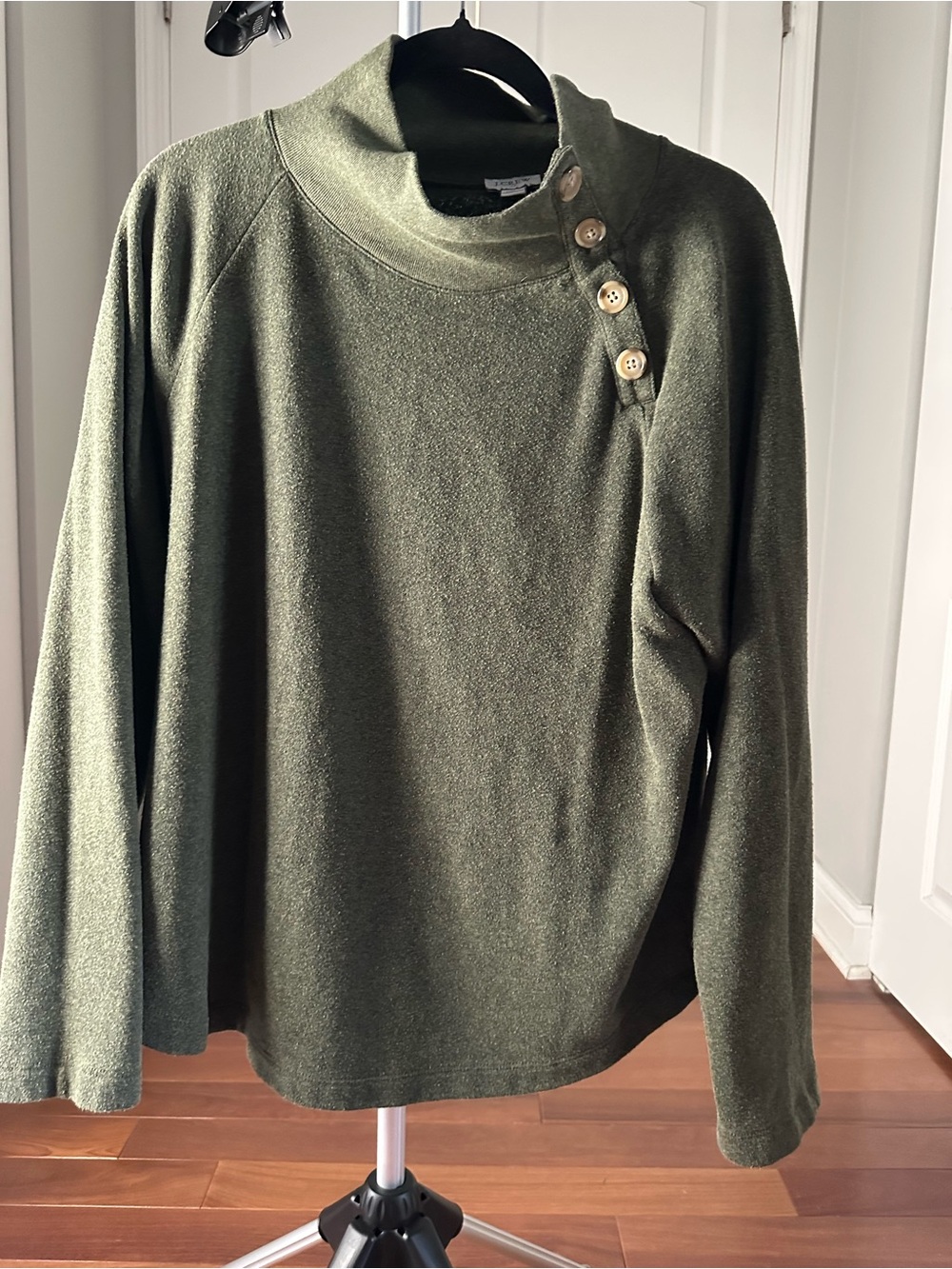 J. Crew Olive Green Button-Neck Wool Blend Turtleneck Sweater